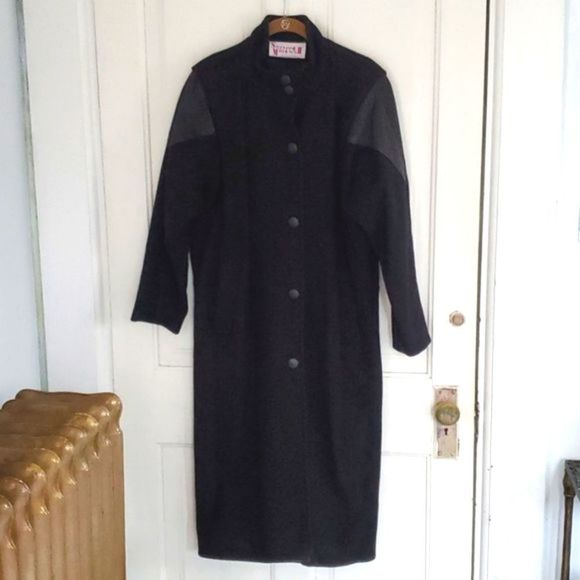 Vintage Jackets & Blazers - Vintage Wool and Leather Trench Coat